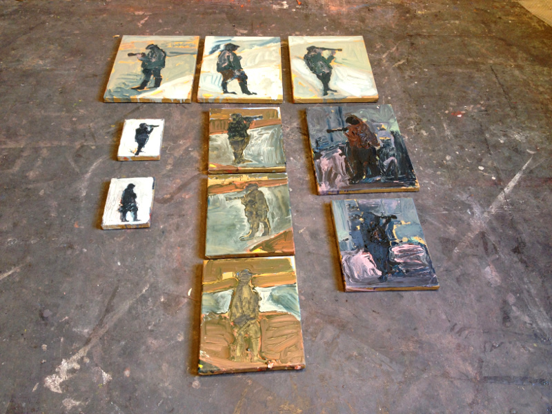 serie polderman op ateliervloer